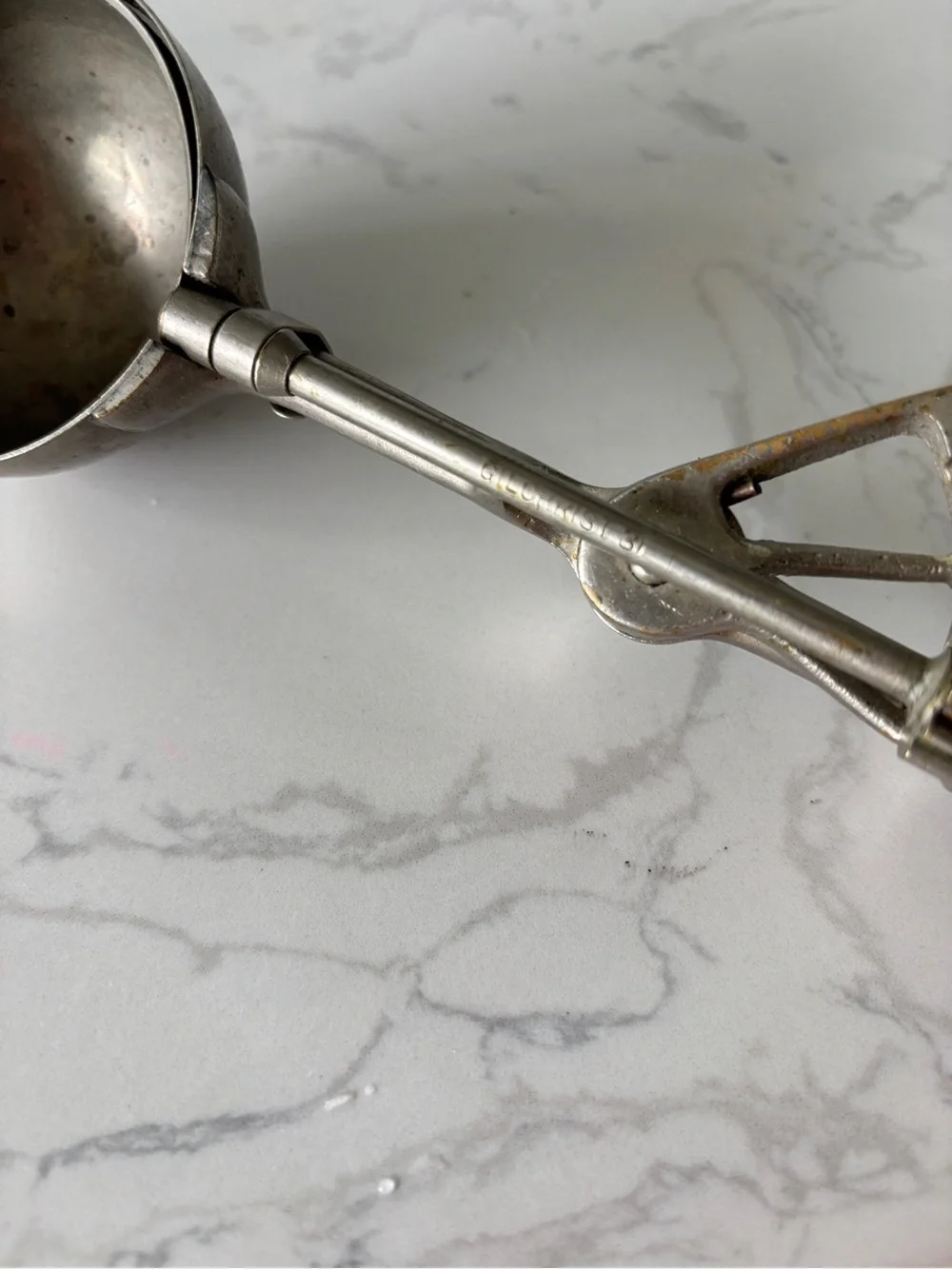 Antique Gilchrist 31 Mechanical Ice Cream Scoop with Wooden Handle